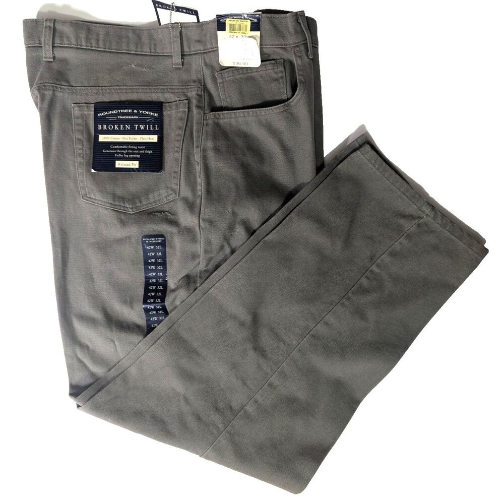 Vtg. Roundtree & Yorke Broken Twill 5-Pocket Men's Relaxed Fit Pants Gray 42x32